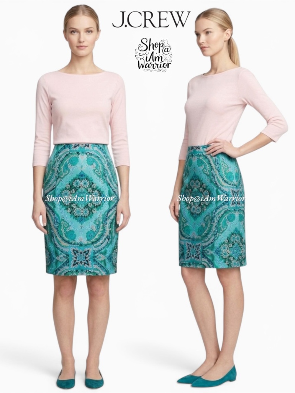 J.Crew jade paisley cotton stretch no.2 pencil skirt *shop@iamwarrior